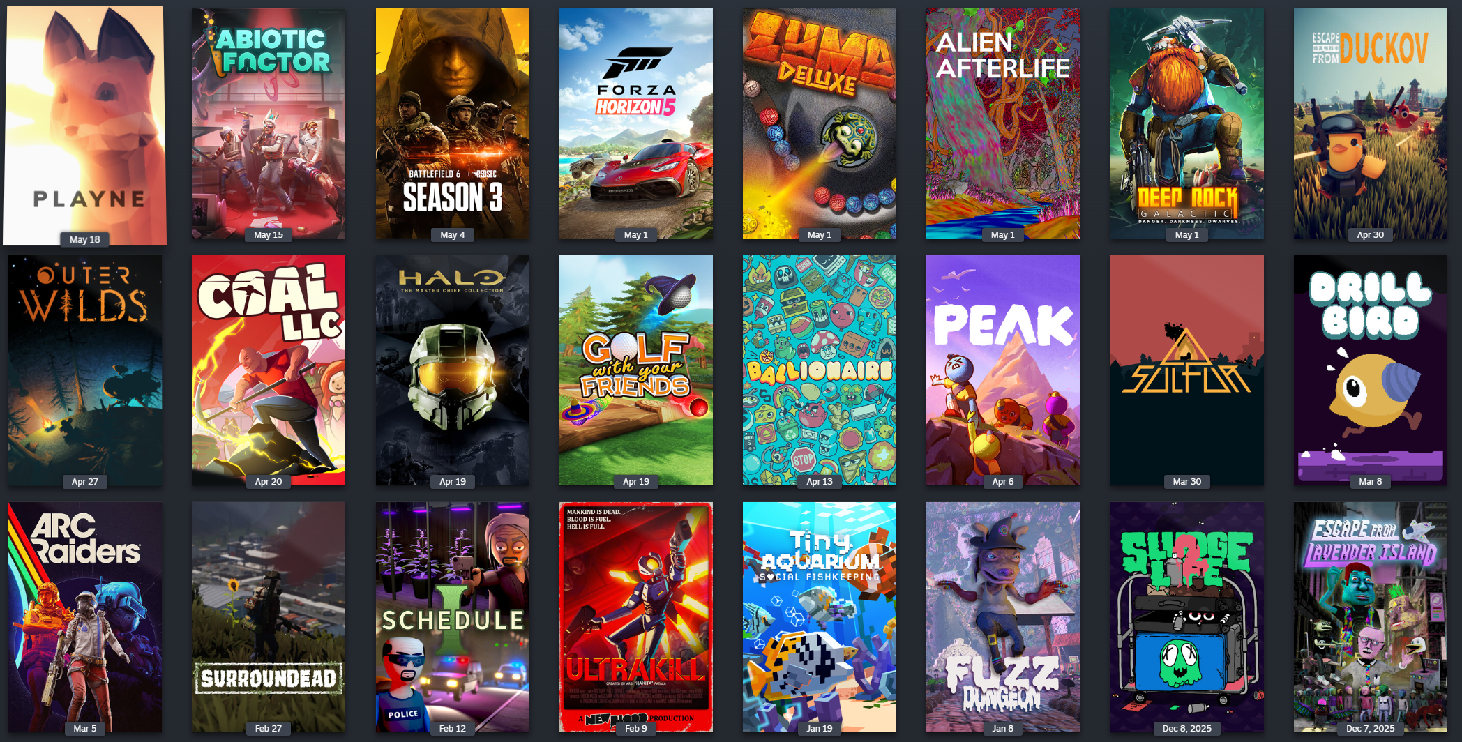 Recently played video games